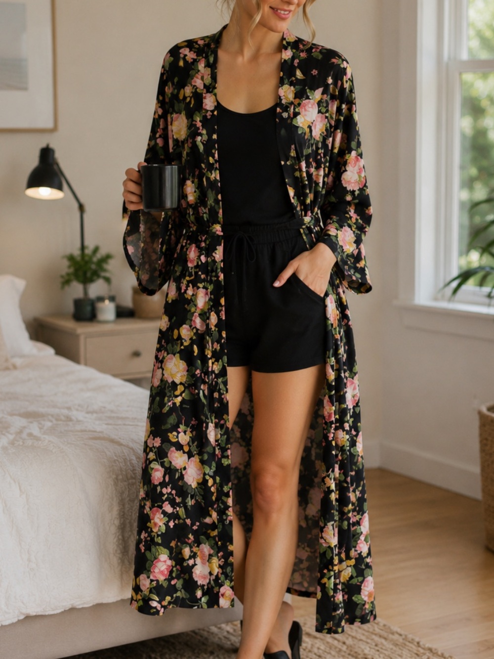 Floral Long Belted Kimono